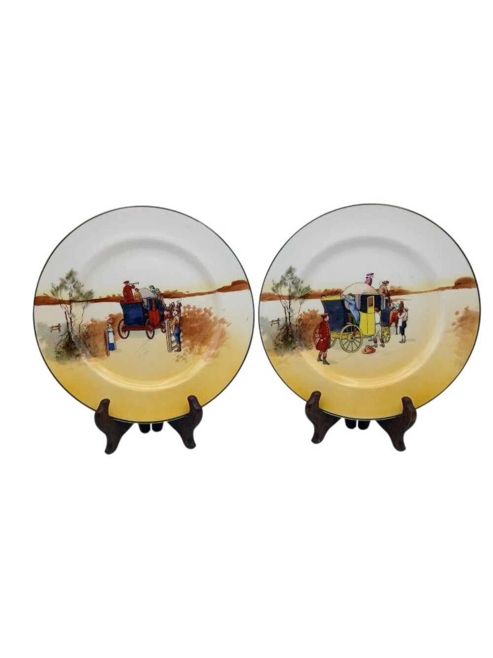 Royal Doulton Coaching Days Salad Plates Pair Horse Carriage 8.25"